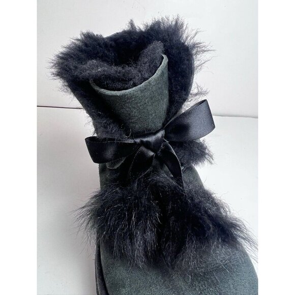 Ugg Gita Boot Genuine Shearling Asphalt Black Suede Size 7 Bow - Picture 5 of 10